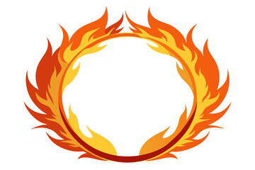 Fire and flames, burning circle flame frame vector illustration