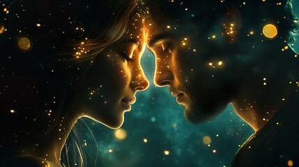 Silhouetted Lovers Embracing at Enchanting Sunset