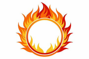 Fire and flames, burning circle flame frame vector illustration
