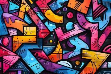 Fototapeta premium Vibrant Urban Graffiti Art with Abstract Shapes and Colors