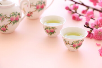 緑茶　桃の花　花桃