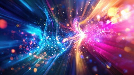 A high-energy multimedia presentation background with digital animation effects and interactive elements