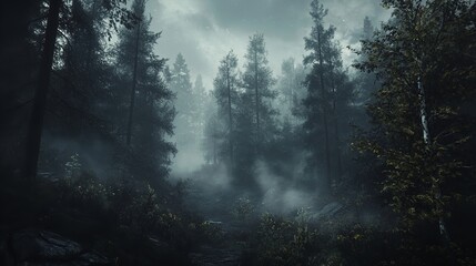 Obraz premium A dark misty forest