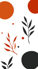 Naklejka premium A vibrant abstract pattern featuring black branches, orange leaves, and circles