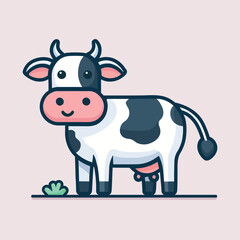 Cute cow cartoon kawaii flat design vector illustration