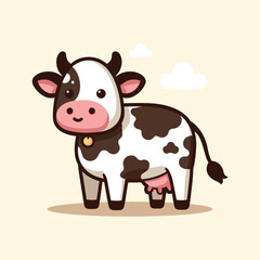 Cute cow cartoon kawaii flat design vector illustration
