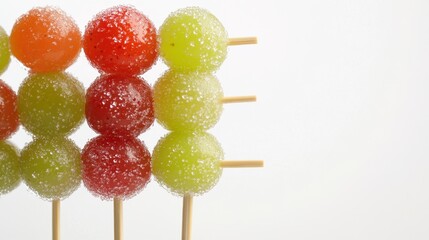 Strawberry Shine Muscat Tanghulu,a fruit skewer Korean snack candy coated with sugar syrup,This is candied haws,a traditional Chinese delicacy,also called fruit skewers,japan and korean snack.