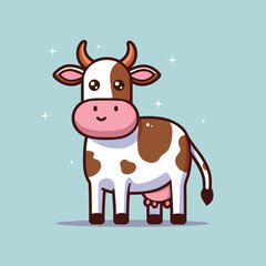 Cute cow cartoon kawaii flat design vector illustration