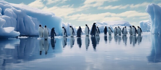 Penguins March Across Glacial Waters