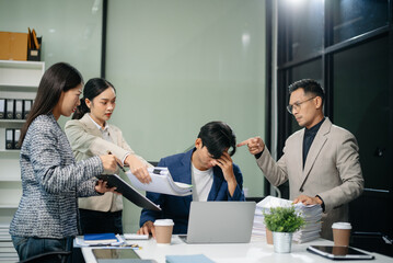 workplace stress and conflict with this intense scene of professionals in a heated office...