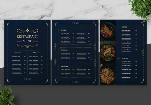 Blue Gradient And Gold Coffee Menus