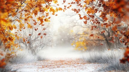 3D autumn and winter promotional atmosphere empty background, 3D autumn and winter promotional atmosphere empty background, fallen leaves, harvest fruit, autumn/Winter color gift box, red envelope,3d,