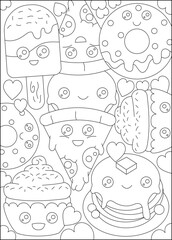 food doodle kawaii coloring book page