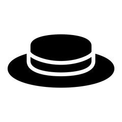 boater hat, straw, hat, cap, headwear solid or glyph icon