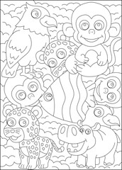 animals doodle kawaii coloring book page