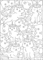 Fototapeta premium cat doodle kawaii coloring book page