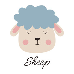 Cute and funny sheep vector illustration. Farm animal's head is drawn in cartoon style.