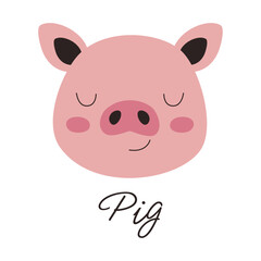 Cute pig face drawn in cartoon style. Creative children's print with a domestic animal.