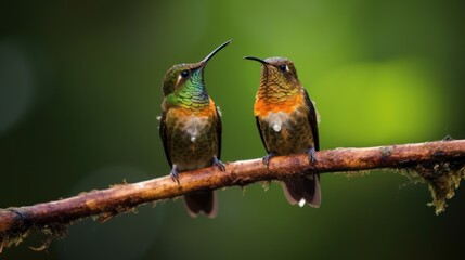 Fototapeta premium Two Hummingbirds Perched on a Branch