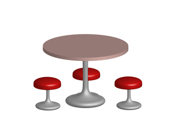 Table and bar stools in a realistic style. Vector illustration isolated on white. 