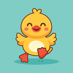 Happy cute little duck cartoon flat design vector illustration