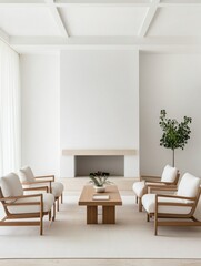 A simple minimalist living room with a symmetrical furniture arrangement, capturing a sense of harmony and simplicity.