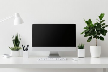 A clean minimalist workspace featuring perfect symmetry, with a focus on simple geometric lines and a balanced aesthetic.