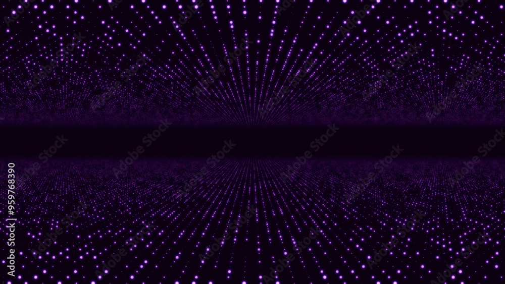 Poster portal to cyberspace with dots on black background. animation. spatial perspective with moving lumin
