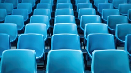 Obraz premium A series of blue chairs arranged in a neat and uniform pattern, perfect for showcasing seating in a modern setting.