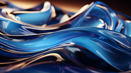 Obraz premium astarte.ai: Fluid Sapphire Blue and Metallic Flowing Waves 
