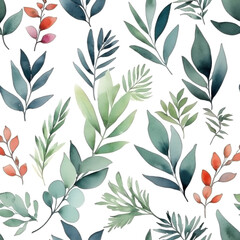 seamless Watercolor Pattern using botanical elements.