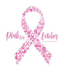 PrintBreast cancer awareness pink ribbon. Banner template design. During October, which is Breast Cancer Awareness Month.
