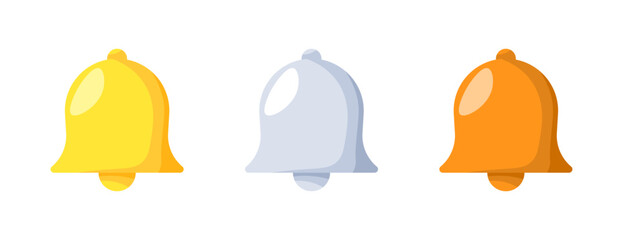 Bell set icons. Bronze, silver and gold icons. Flat style. Vector icons.