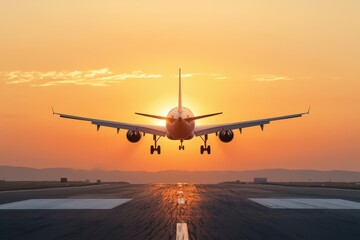 A stunning airplane silhouetted against a vibrant sunset, capturing the beauty of travel and adventure in the sky.