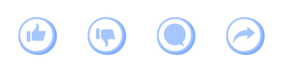 Like, dislike, comments and share icons. Flat style. Vector icons.