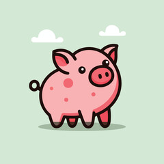 Happy cute pig farm cartoon flat design vector illustration