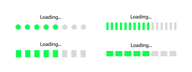 Loading bar set icons. Game loading icons. Flat style. Vector icons.