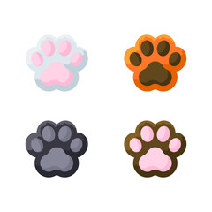 Cat paw set icons. Flat style. Vector icons.