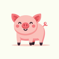Happy cute pig farm cartoon flat design vector illustration