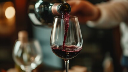 Pouring a glass of exquisite red wine in a cozy and intimate setting for a special occasion