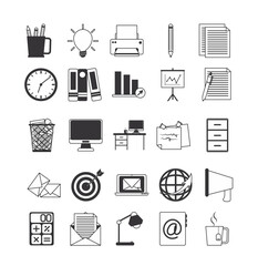 Office supply stationery work business linear style icons set . vector