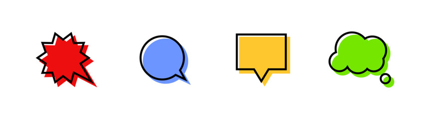 Comic style message bubble set icons. Flat style. Vector icons.