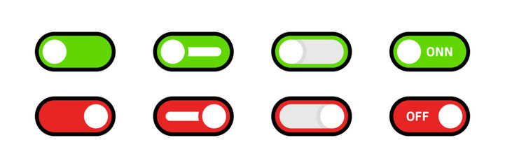 ON OFF buttons set icons. Flat style. Vector icons.