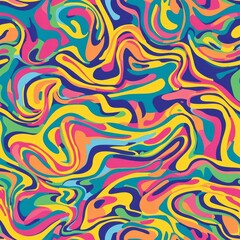 seamless pattern of swirling, vibrant lines and blobs in random colors