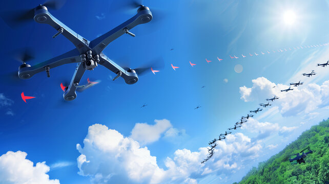 A group of unmanned aerial vehicles is carrying out a complex coordinated mission. Modern technologies