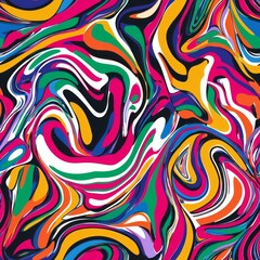 seamless pattern of swirling, vibrant lines and blobs in random colors