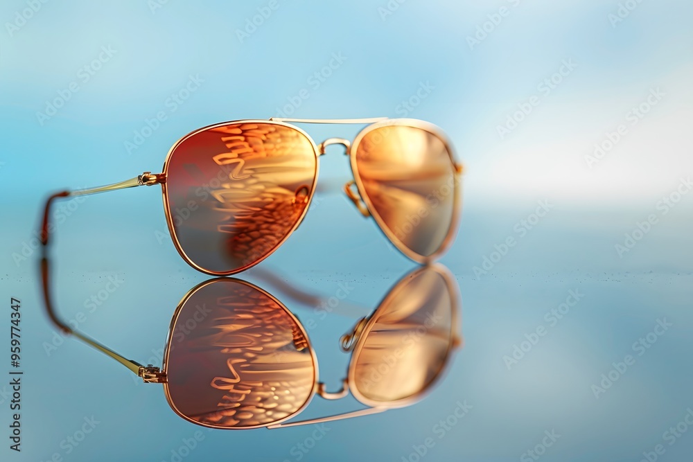 Poster Stylish Sunglasses Reflecting a Bright Sky