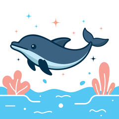 Adorable Dolphin Illustration Vector Jumping Out of Water for Marine Themes