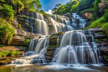 Obraz premium Tutea fallscataract type waterfall in June with a close-up shot of the water crashing against the rocks, emphasizing the texture and movement