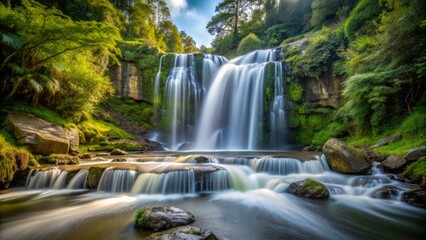 Obraz premium Tutea fallscataract type waterfall in June with a long exposure, creating a silky, smooth effect on the flowing water